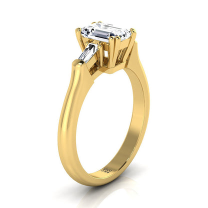 14K Yellow Gold Emerald Cut Diamond Tapered Baguette Engagement Ring -1/4ctw