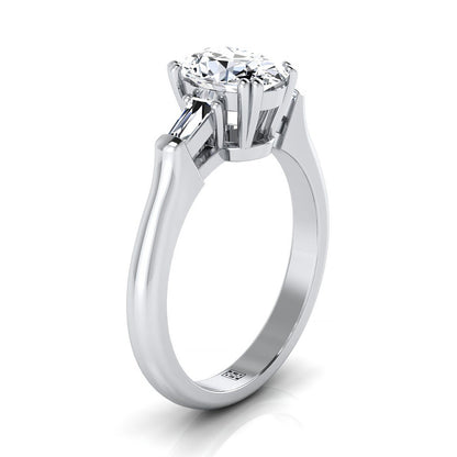 14K White Gold Oval Diamond Tapered Baguette Engagement Ring -1/4ctw