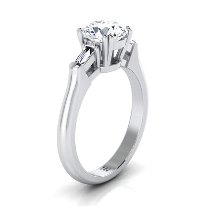 18K White Gold Round Brilliant Diamond Tapered Baguette Engagement Ring -1/4ctw