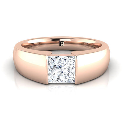 14K Rose Gold Princess Cut  Wide High Polish Band Tension Set Solitaire Engagement Ring
