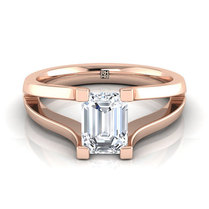 14K Rose Gold Emerald Cut  Plain High Polish Split Shank Solitaire Engagement Ring