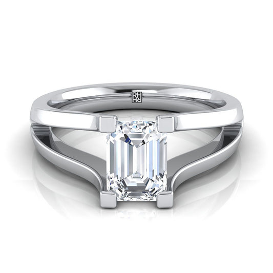 18K White Gold Emerald Cut  Plain High Polish Split Shank Solitaire Engagement Ring