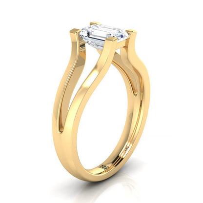 18K Yellow Gold Emerald Cut  Plain High Polish Split Shank Solitaire Engagement Ring