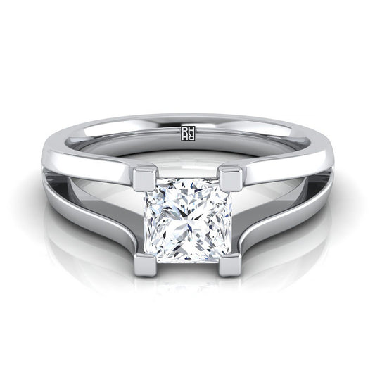 Platinum Princess Cut  Plain High Polish Split Shank Solitaire Engagement Ring