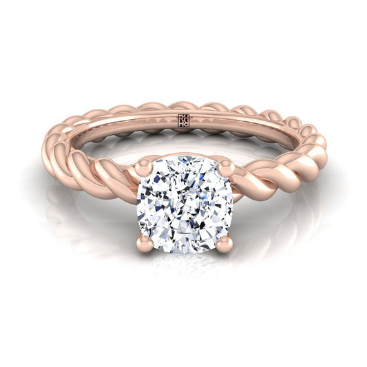 14K Rose Gold Cushion  Twisted Rope Braid Solitaire Band