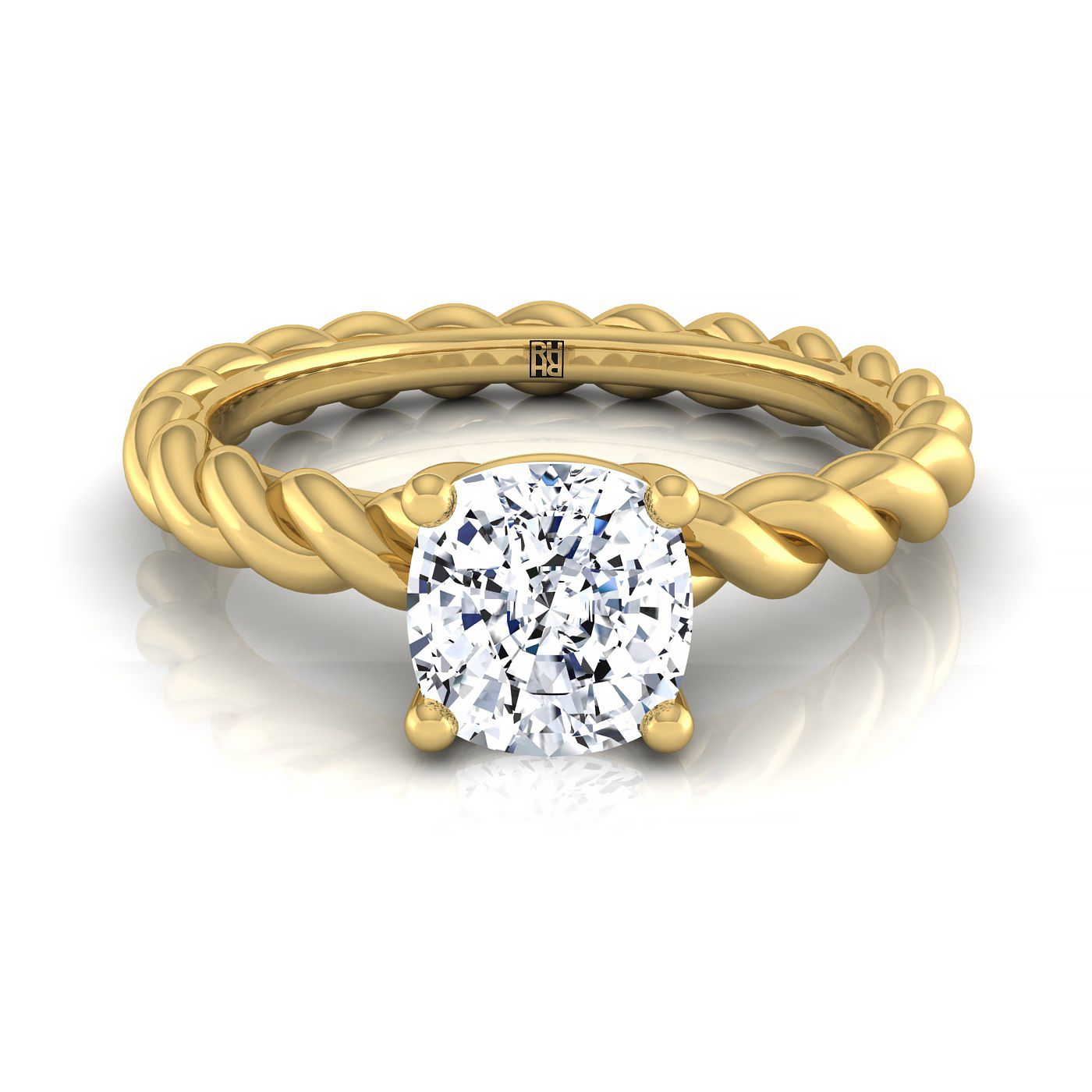 18K Yellow Gold Cushion  Twisted Rope Braid Solitaire Band