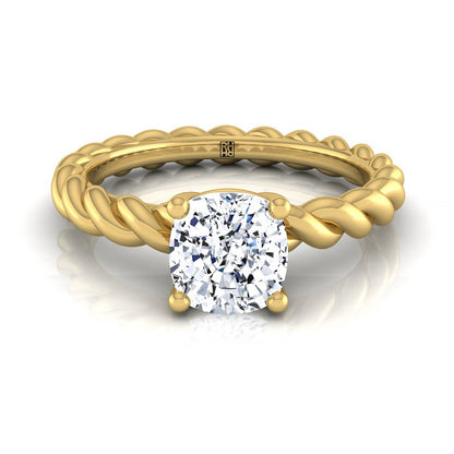 14K Yellow Gold Cushion  Twisted Rope Braid Solitaire Band