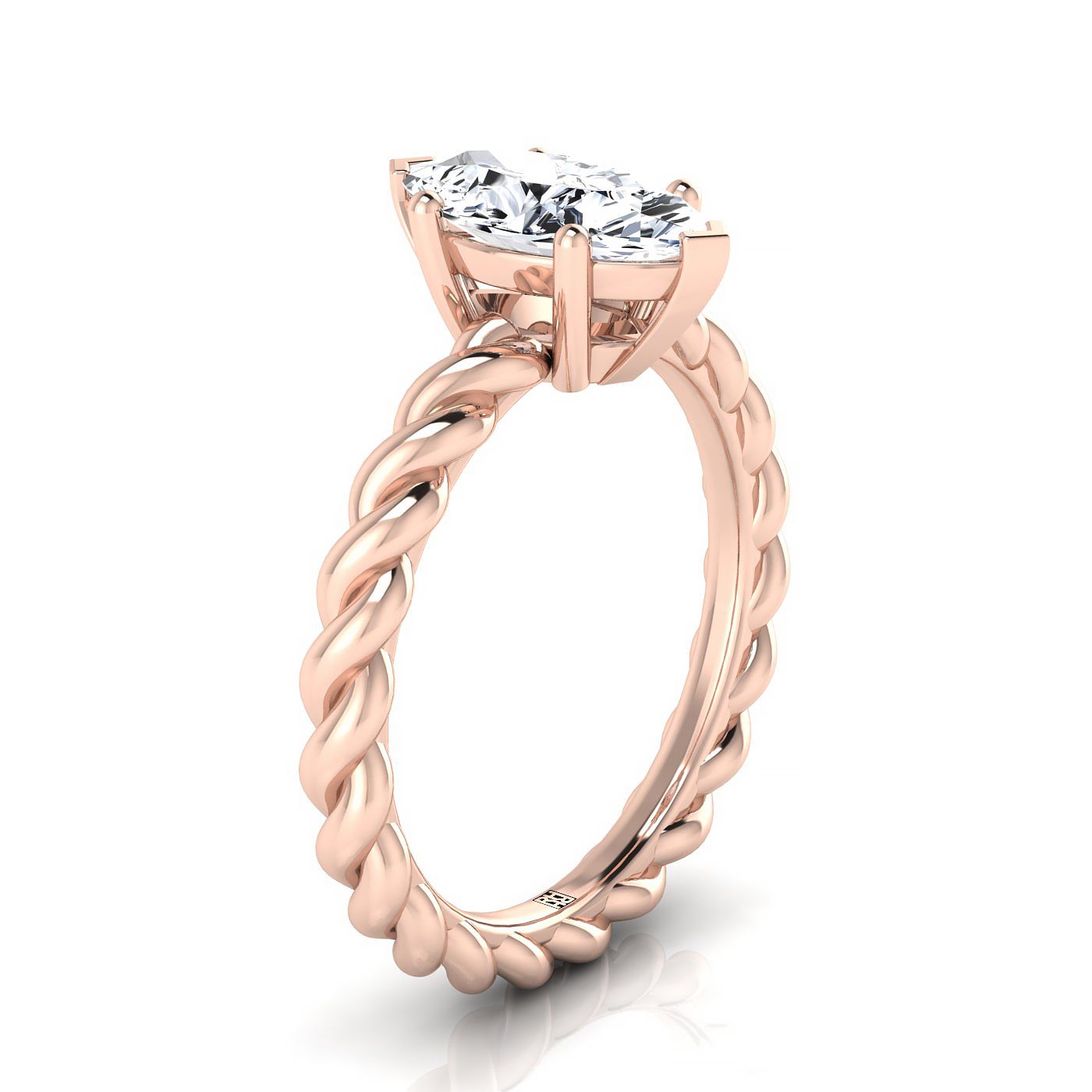 14K Rose Gold Marquise   Twisted Rope Braid Solitaire Band