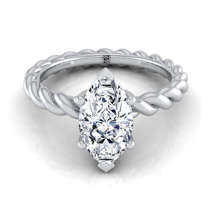 18K White Gold Marquise   Twisted Rope Braid Solitaire Band