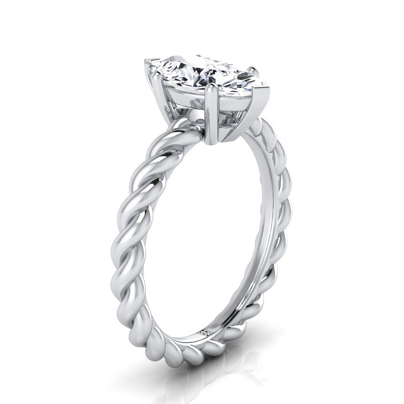 14K White Gold Marquise   Twisted Rope Braid Solitaire Band