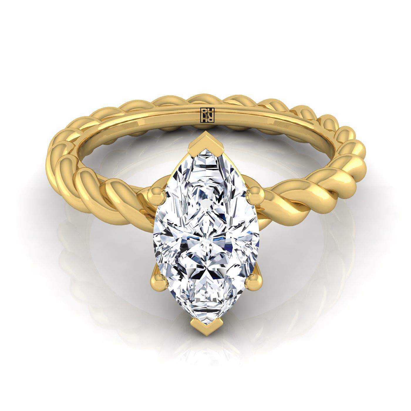 14K Yellow Gold Marquise   Twisted Rope Braid Solitaire Band