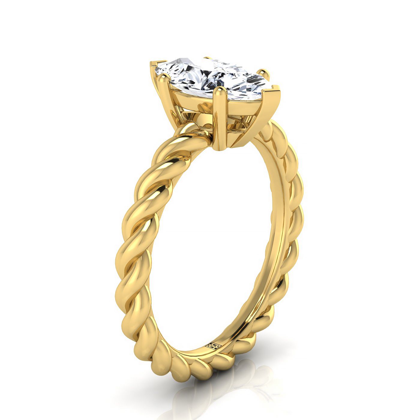 18K Yellow Gold Marquise   Twisted Rope Braid Solitaire Band