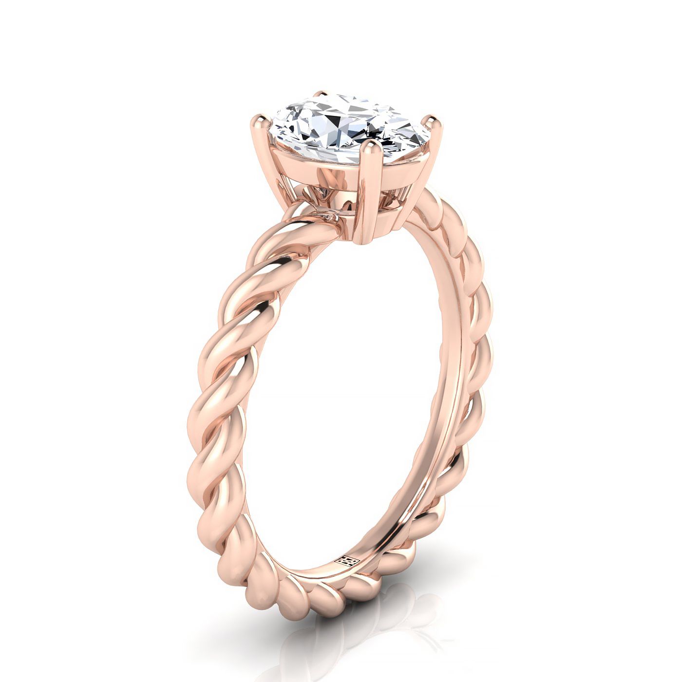 14K Rose Gold Oval  Twisted Rope Braid Solitaire Band