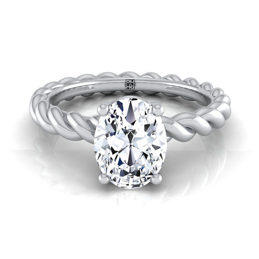 Platinum Oval  Twisted Rope Braid Solitaire Band