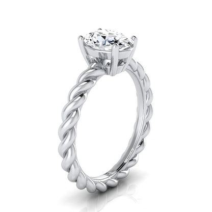 14K White Gold Oval  Twisted Rope Braid Solitaire Band