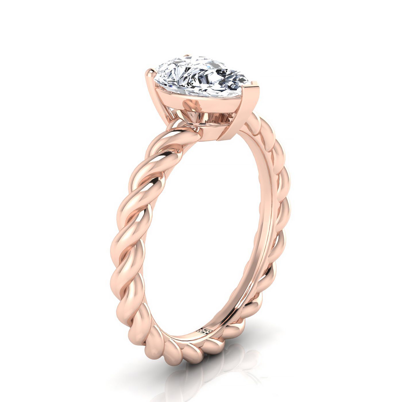 14K Rose Gold Pear Shape Center  Twisted Rope Braid Solitaire Band