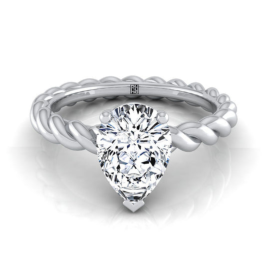 Platinum Pear Shape Center  Twisted Rope Braid Solitaire Band