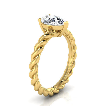 18K Yellow Gold Pear Shape Center  Twisted Rope Braid Solitaire Band