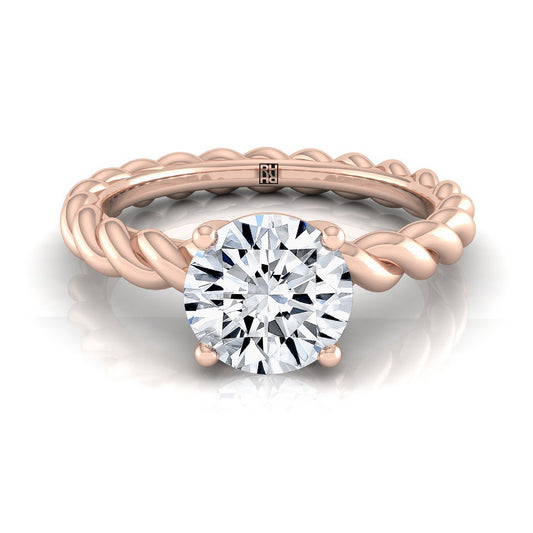 14K Rose Gold Round Brilliant  Twisted Rope Braid Solitaire Band