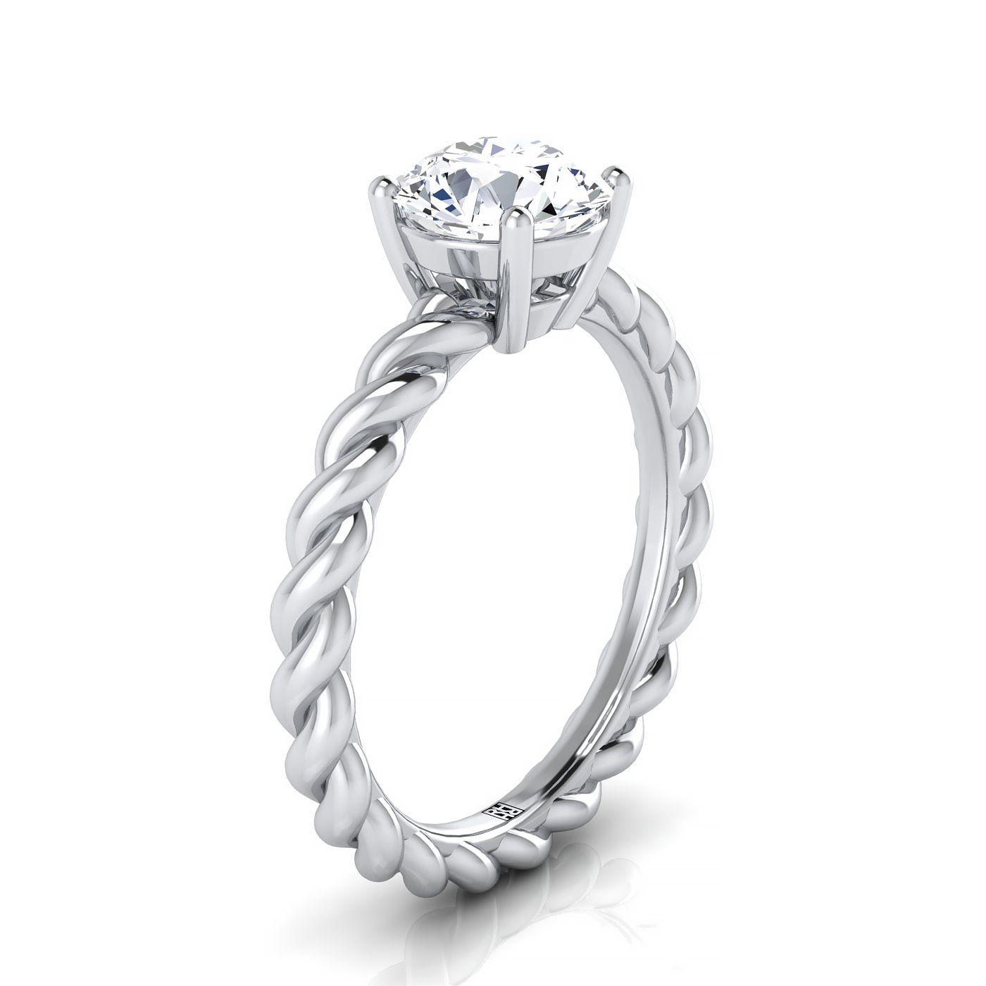 18K White Gold Round Brilliant  Twisted Rope Braid Solitaire Band