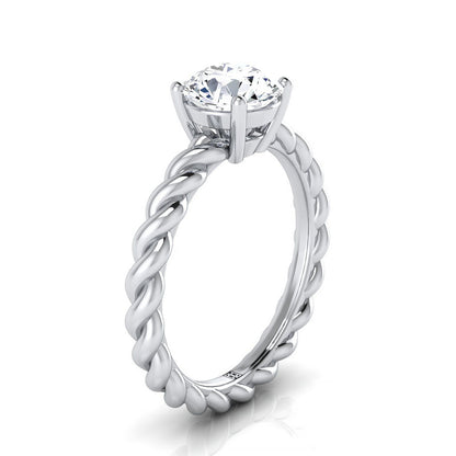18K White Gold Round Brilliant  Twisted Rope Braid Solitaire Band