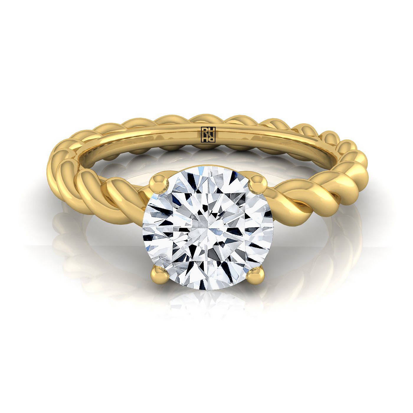 14K Yellow Gold Round Brilliant  Twisted Rope Braid Solitaire Band