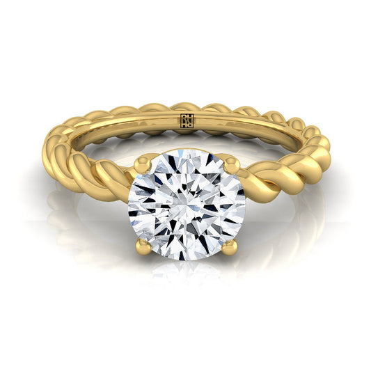 18K Yellow Gold Round Brilliant  Twisted Rope Braid Solitaire Band