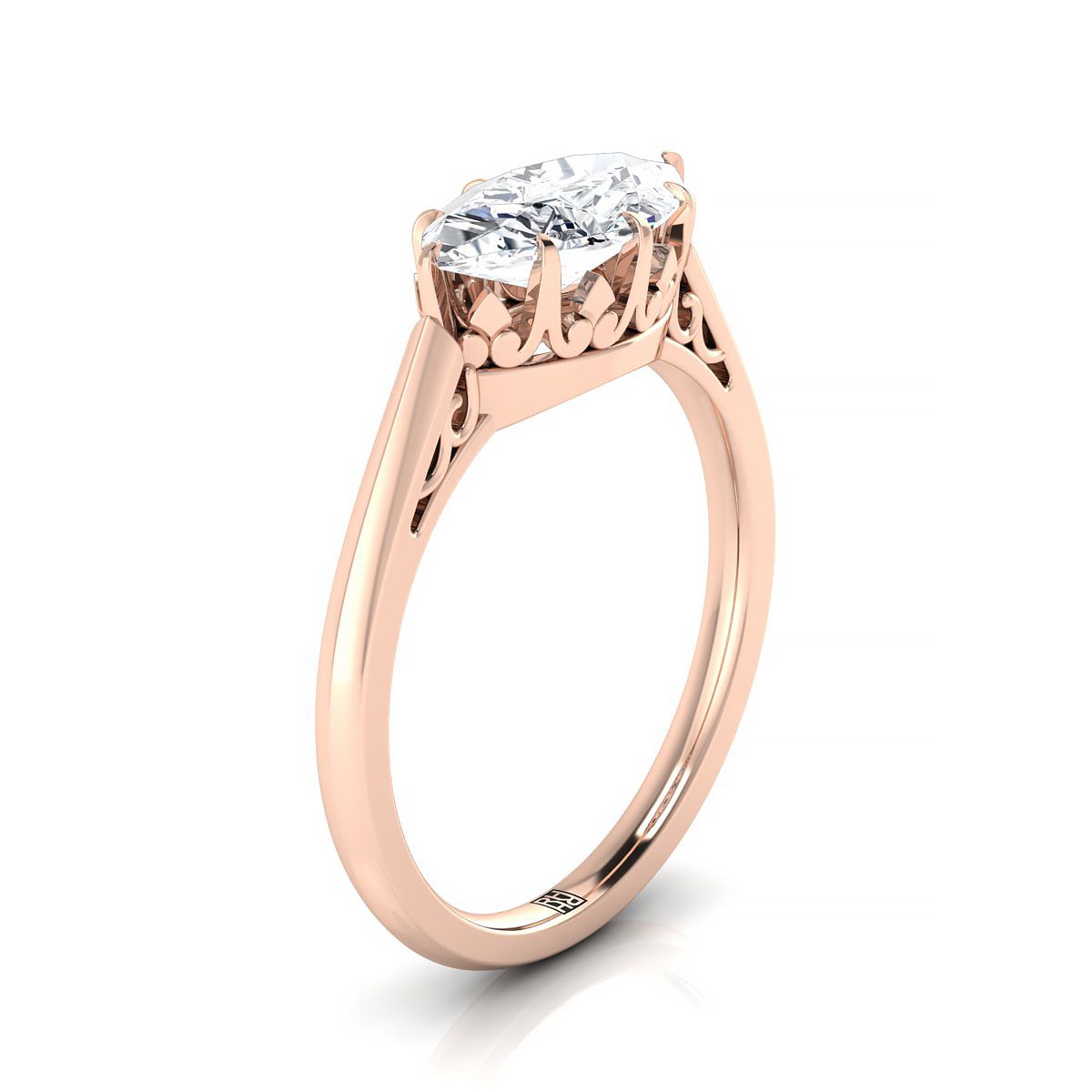 14K Rose Gold Marquise  Antique Scroll Detail Solitaire Engagement Ring