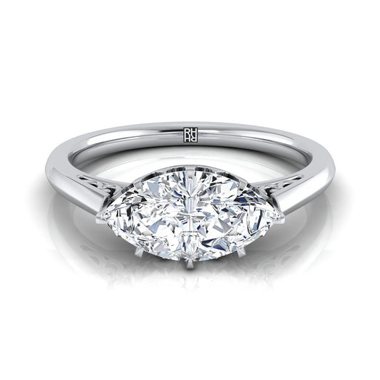 Platinum Marquise  Antique Scroll Detail Solitaire Engagement Ring