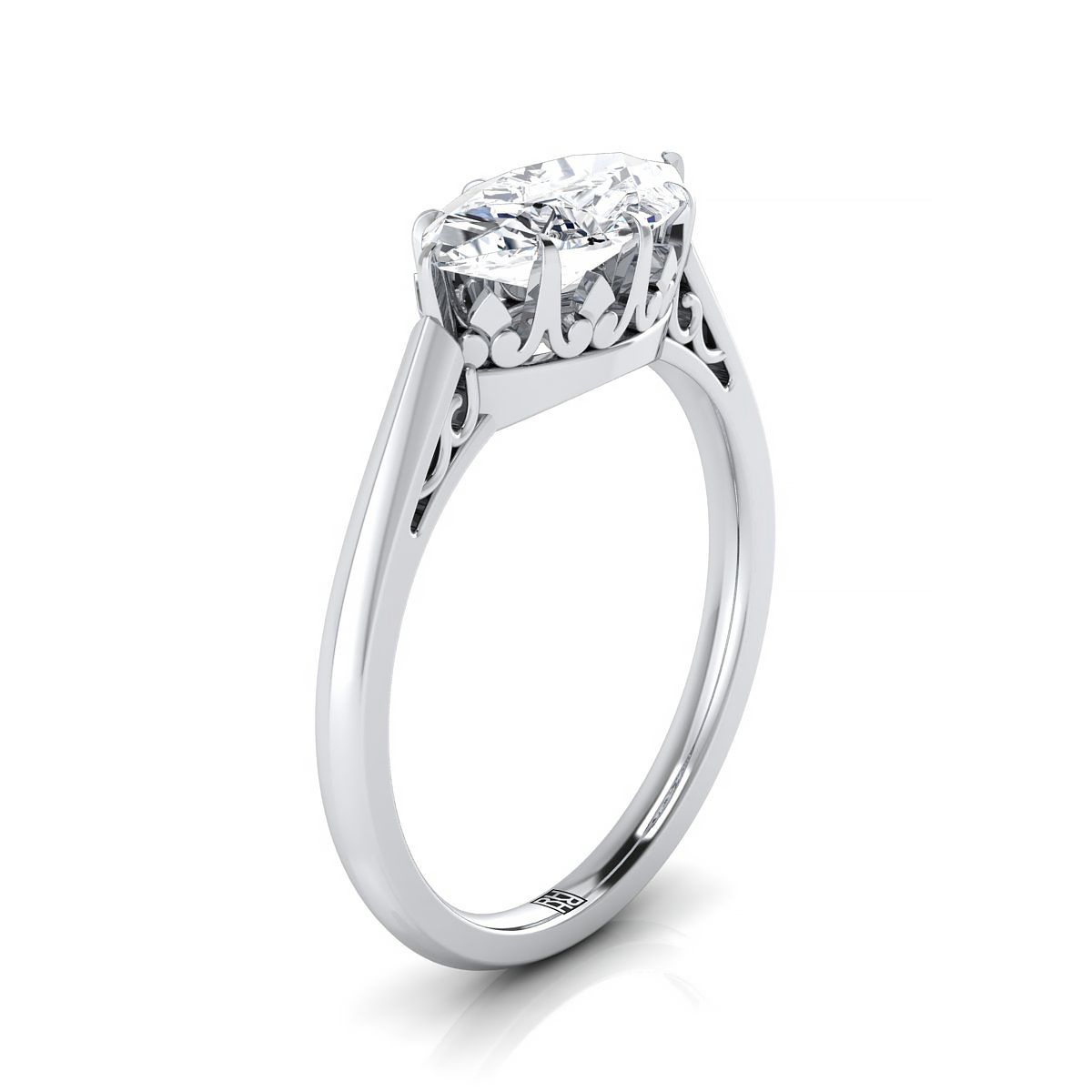 Platinum Marquise  Antique Scroll Detail Solitaire Engagement Ring