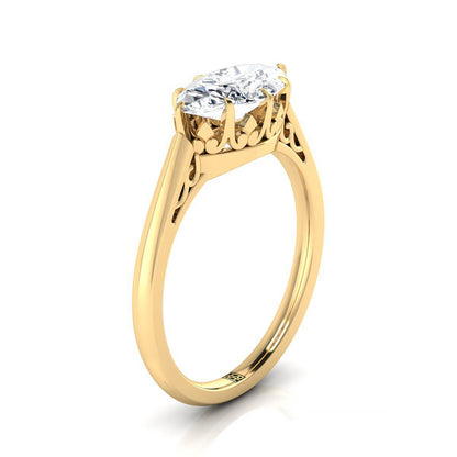 14K Yellow Gold Marquise  Antique Scroll Detail Solitaire Engagement Ring