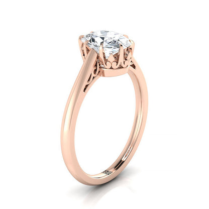 14K Rose Gold Oval Antique Scroll Detail Solitaire Engagement Ring