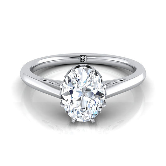 Platinum Oval Antique Scroll Detail Solitaire Engagement Ring