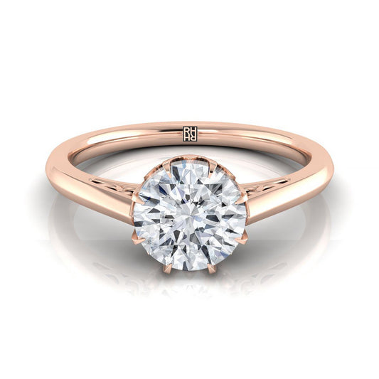 14K Rose Gold Round Brilliant Antique Scroll Detail Solitaire Engagement Ring