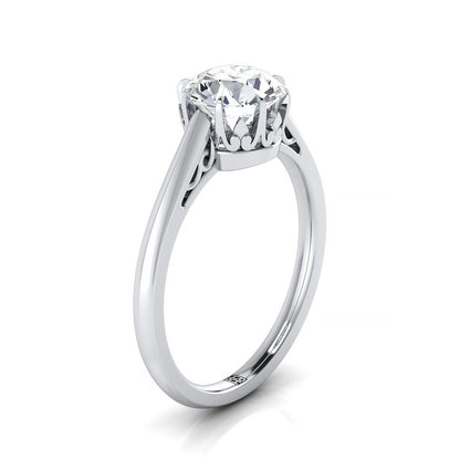 18K White Gold Round Brilliant Antique Scroll Detail Solitaire Engagement Ring