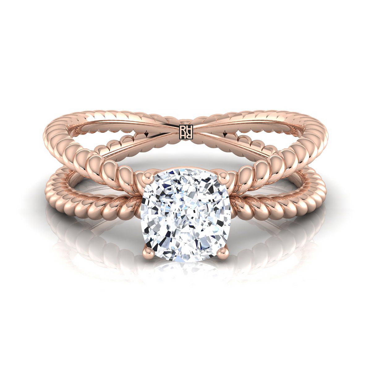 14K Rose Gold Cushion Criss Cross Twisted Rope Solitaire Engagement Ring