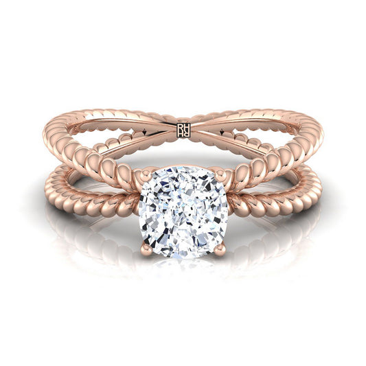 14K Rose Gold Cushion Criss Cross Twisted Rope Solitaire Engagement Ring