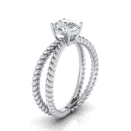 18K White Gold Cushion Criss Cross Twisted Rope Solitaire Engagement Ring