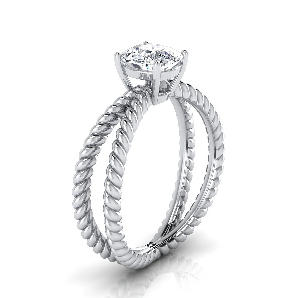 Platinum Cushion Criss Cross Twisted Rope Solitaire Engagement Ring