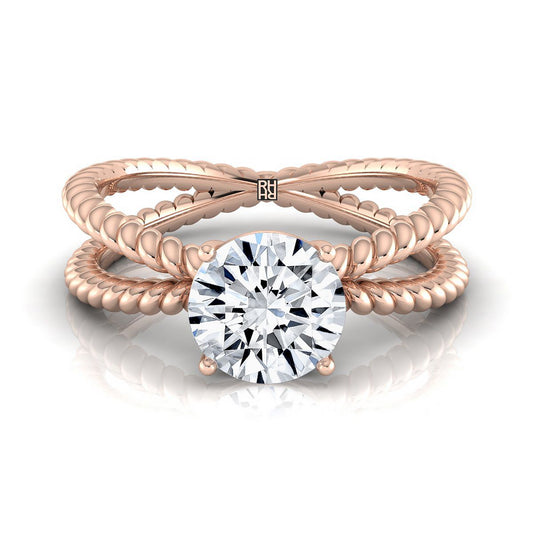 14K Rose Gold Round Brilliant Criss Cross Twisted Rope Solitaire Engagement Ring