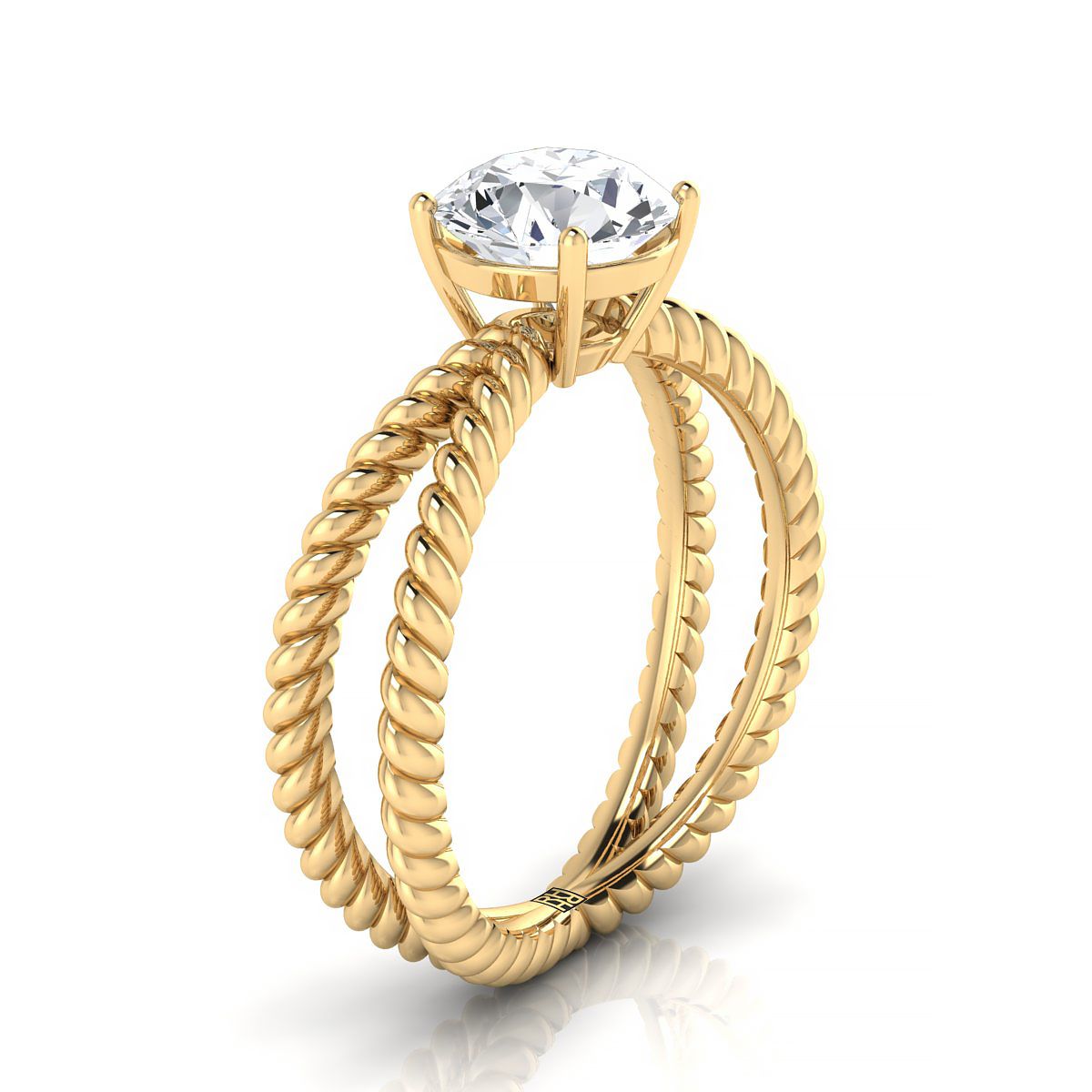 14K Yellow Gold Round Brilliant Criss Cross Twisted Rope Solitaire Engagement Ring