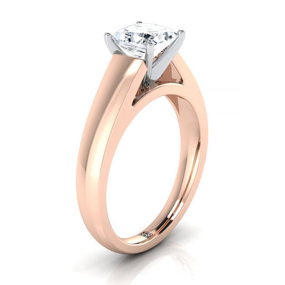 14K Rose Gold Princess Cut  High Polished Signet Style Tapered Solitaire Engagement Ring