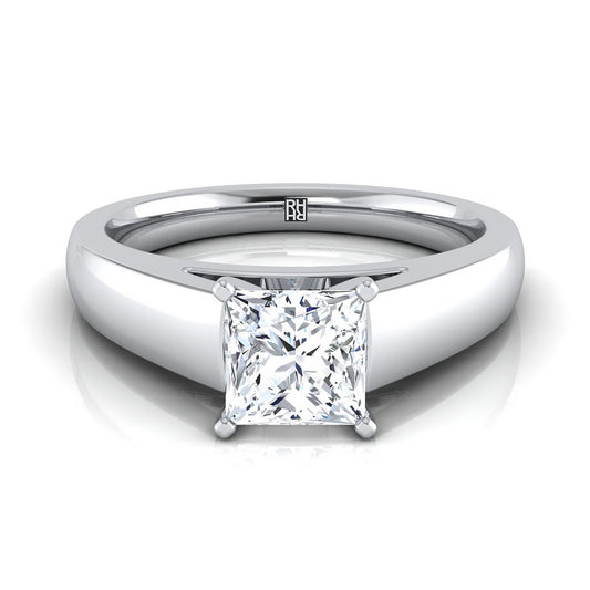 18K White Gold Princess Cut  High Polished Signet Style Tapered Solitaire Engagement Ring