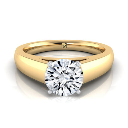 14K Yellow Gold Round Brilliant  High Polished Signet Style Tapered Solitaire Engagement Ring
