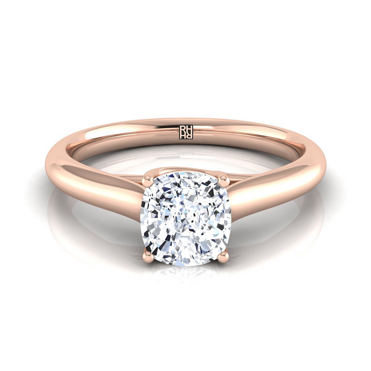 14K Rose Gold Cushion Rounded Classic Comfort Fit Solitaire Ring