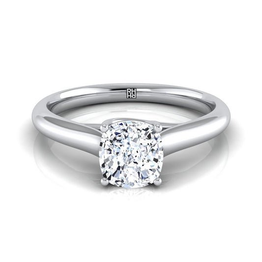 18K White Gold Cushion Rounded Classic Comfort Fit Solitaire Ring
