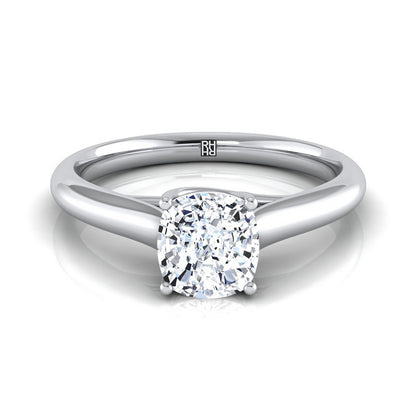 14K White Gold Cushion Rounded Classic Comfort Fit Solitaire Ring
