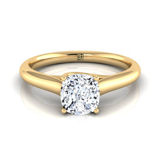18K Yellow Gold Cushion Rounded Classic Comfort Fit Solitaire Ring