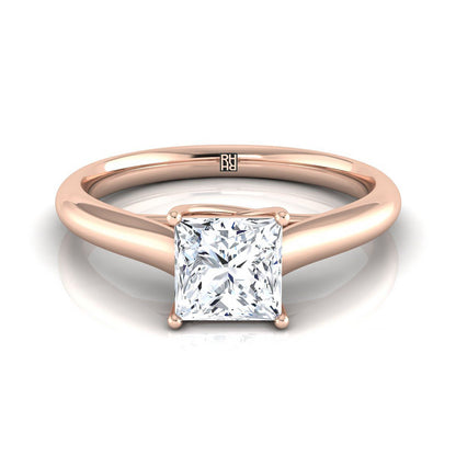 14K Rose Gold Princess Cut Rounded Classic Comfort Fit Solitaire Ring