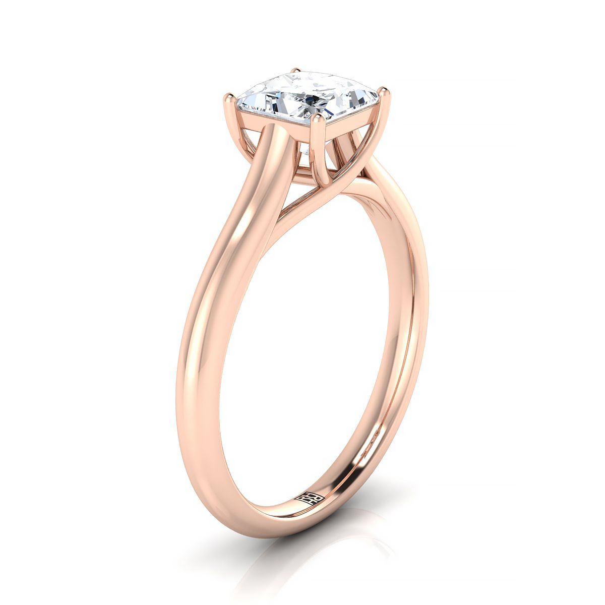 14K Rose Gold Princess Cut Rounded Classic Comfort Fit Solitaire Ring